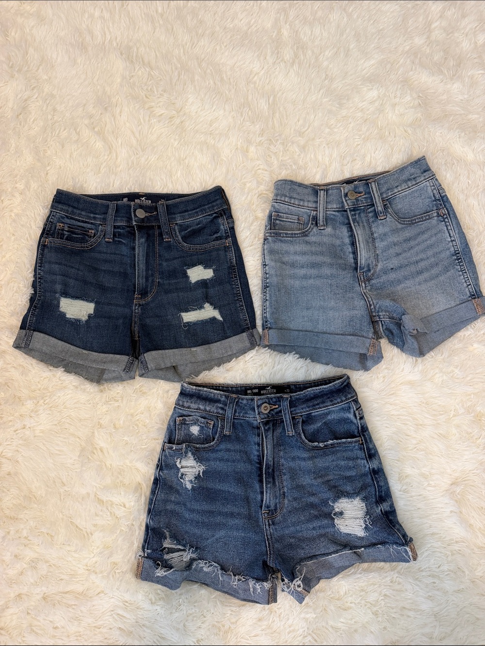 Hollister Women's Denim Shorts Trio — Dark, Medium & Light Blue Washes